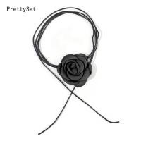 ราคา สร้อยคอลูกไม้สำหรับผู้หญิงขี้ผึ้งเชือกโซ่สร้อยคอโช้กเกอร์สีดำลายดอกคาเมลเลีย (20820050693)