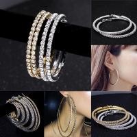 ราคา COD แฟชั่นรอบวงกลมใหญ่ Rhinestone เงินทองคริสตัลห่วงต่างหูสตั๊ดต่างหูห้อย (5521030981)