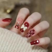 ราคา 24 ชิ้น 24 ชิ้น DIY เล็บปลอมฝรั่งเศสเล็บปลอม Rhinestone เพิร์ลเล็บปลอม (21026500329)