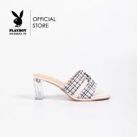 ราคา Playboy รองเท้าส้นสูง ลิขสิทธิ์แท้ รุ่น ST HS242C107 ดีไซน์ส้นสูงใสแบบสวมผ้าทวีตปักโลโก้กระต่าย สีครีม (21783048590)