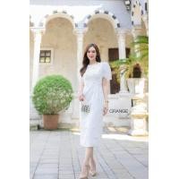 ราคา พร้อมส่ง S 2XL ป้าย Orange Juice เดรสยาว สีขาว ปัก 3D แขนพอง ชุดออกงาน งานสวยมาก (21566977121)