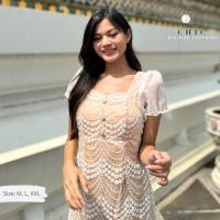 ราคา Chic Big Size ชุดกระโปรง พลัสไซส์ ผ้าแก้วลูกไม้ เดรสสาวอวบออกงาน แบรนด์ไทย DS48 (21703239142)