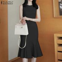 ราคา Esolo ZANZEA ชุดปลายกระโปรงทรงหางปลาแขนกุดสไตล์เกาหลีของผู้หญิงชุดซันเดรสปาร์ตี้กลางคืนชุดเดรสกระโปรงบานออฟฟิศวันหยุด KRS 11 (18919243093)