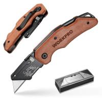 ราคา WORKPRO เครื่องตัดพับอเนกประสงค์พร้อมหัวเหล็กสแตนเลสใบมีดเปลี่ยนเร็วและล็อคหลังด้ามไม้เครื่องตัดกล่องสำหรับงานหนักมีดโกน1ชิ้นพร้อมใบมีด SK5 10ชิ้นพิเศษ (21380117968)