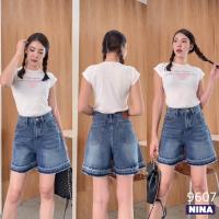 ราคา ℬ? ? ? ? ? ? ? ? ? ? ? ? กางเกงยีนส์ขาสั้นเอวสูง ผ้าไม่ยืด ขาสามส่วน แต่งปลายขาทูโทน Nina 9607 (20318298334)