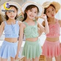 ราคา TH ชุดว่ายน้ำหวานเด็กผู้หญิงลายสก๊อตสไตล์เกาหลีชุดว่ายน้ำเด็กใหญ่กลาง (12671352478)