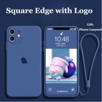 ราคา FAXOXA for iPhone 14 Plus 11 13 Pro Max XS Max 6 6s สำหรับ iPhone 12 11 14 Pro Max XS XR X 8 7 Plus SE 2020 12 Pro ขอบสี่เหลี่ยมซิลิโคนเคสโทรศัพท์ที่มีโลโก้แอปเปิ้ลพร้อมสายคล้องมือเชือก (9051233064)