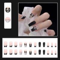 ราคา 24 ชิ้น 24 ชิ้น DIY เล็บปลอมฝรั่งเศสเล็บปลอม Rhinestone เพิร์ลเล็บปลอม (21026500327)