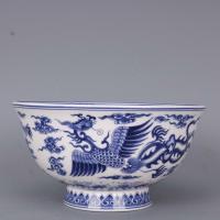 ราคา ถ้วยจีนลายครามสีน้ำเงินและขาว Qing Qianlong Dragon ฟีนิกซ์ออกแบบ6 1 (19927227412)