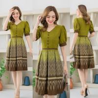 ราคา ชุดเดรสผ้าไทย ผ้าฝ้ายหมักโคลนลายไทย ทรงทวิส เจ้าหญิง ชุดทำงานผ้าไทย ชุดออกงานผ้าไทย (16840933414)