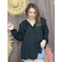 ราคา ใหม่ เสื้อเชิ้ตแขนยาวสาวอวบ ปกกะลาสี Free size 32 44 นิ้ว เป็นผ้าชีฟองทอลายตารางเนื้อผ้าดี (21139692925)