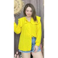 ราคา ใหม่ เสื้อเชิ้ตแขนยาวสาวอวบ ปกกะลาสี Free size 32 44 นิ้ว เป็นผ้าชีฟองทอลายตารางเนื้อผ้าดี (21139707603)