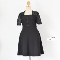 ราคา 2533R ชุดเดรสผ้ายืดมูลเวฟคอปีนเเต่งลูกไม้ (21784709626)