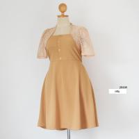 ราคา 2533R ชุดเดรสผ้ายืดมูลเวฟคอปีนเเต่งลูกไม้ (21784709628)