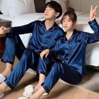 ราคา สินค้าพร้อมส่ง ชุดนอนคู่รัก ชุดนอนผ้าซาตินผ้าลื่นผ้านุ่ม ชุดนอนแขนยาวขายาว ผ้าซาตินสีพื้นใส่สบายผ้าลื่น (7672393481)