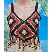 ราคา พร้อมส่ง เสื้อครอป สายเดี่ยวไหมพรมถักแต่งชาย CN 502 (21425248107)