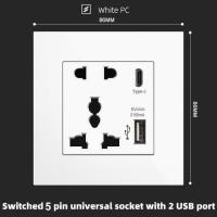 ราคา White UK 13A Wall Socket with USB C 18W Quick Charge Plug SocketWall power outlet with USB port 1gang3way Intermediate switch (20358090330)
