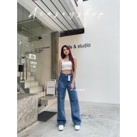 ราคา Acasey กางเกงยีนส์ผู้หญิง ขายาว ผ้ายืด ทรงกระบอกใหญ่ คูลๆ ลิซ่าปลายขาตัด ไซส์ S XL (21389625584)