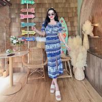 ราคา เดรสยาวผ้าไหมอิตาลีลายช้างแขนตุ๊กตาผูกโบว์หน้าผ่าหน้าพร้อมสายผูกเอว (21757993599)