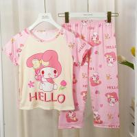 ราคา Sanrio Kuromi Cinnamoroll ชุดนอนผ้าบางฤดูร้อนแขนสั้นน่ารัก2ชิ้นชุดนอน กางเกงขายาว Pakaian Rumahan (21561020006)