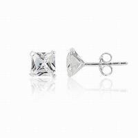 ราคา 925 Sterling Silver Jewelry ต่างหูเงินแท้ 925 Earrings ฝังพลอยสีขาว White Cubic Zirconia ต่างหูเพชร CZ ทรงสี่เหลี่ยม SQ ขนาด 4mm เครื่องประดับเงินแท้ 925 Stud Earring สเตอริงส์ซิลเวอร์ 925 ต่างหูผู้หญ