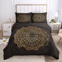 ราคา 3D Duvet Cover Set Bedding Sets Comforter Quilt Cover Bed Linen King Queen Black Gold Lotus Design Printed 220x260 Size (16207100450)