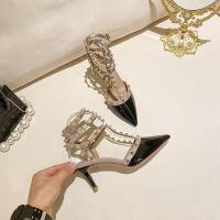 ราคา New รองเท้าส้นสูงสตรียุโรปและอเมริกาหัวแหลมภาษาฝรั่งเศสคำเดียวเข็มขัด Valentino rivets รองเท้าส้นสูงรองเท้าแตะผู้หญิงฤดูร้อน (18564718269)