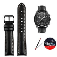 ราคา For Omega X Swatch Joint MoonSwatch Co Branded Vintage Genuine Leather Strap Men Women Planet Retro Watch Band Bracelet 20mm (19704131354)