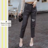 ราคา พร้อมส่ง BabarryJeans มีบิ๊กไซส์ S 5XL กางเกงยีนส์ ขายาว เอวสูง ทรงบอยเฟรน ผญ แต่งขาด เก็บพุงสวย สีดำฟอก (20511753265)