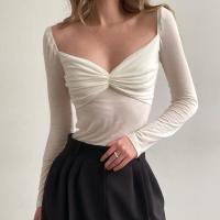 ราคา Magiclady เสื้อครอปแขนยาวบิดเงื่อนเปิดไหล่ผู้หญิงเสื้อครอปท็อปเสื้อเสื้อยืดเอวลอยบางพอดีเปิดหลังแต่งระบาย (17675664644)