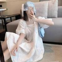 ราคา ชุดคลุมท้องแขนพอง เดรสกระโปรงทรงเอยาวปานกลางทรงหลวมฤดูร้อนแขนสั้นกระโปรงทรงเอสไตล์เกาหลี (21667107944)