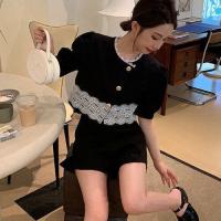 ราคา 2ชิ้น Coconie Patchwork Suit Women New Korean Style Short Sleeve Button Up Top Slim Fit Easy Matched Shorts Two Piece Set Baju Perempuan (15071288110)