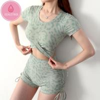 ราคา OzalCtree เสื้อครอปแห้งเร็วสำหรับเล่นกีฬาเข้ายิมเสื้อครอปแผ่นอกถอดได้เสือดาวแขนสั้นเสื้อโยคะสตรี (20954072052)