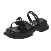 ราคา KAK SHOPZ รองเท้าแตะอินเทรนด์ รองเท้าส้นตึกสวยๆ รองเท้าคู่เปิดหัวประดับมุก สตรี สูง 4 5 ซม (19543077669)