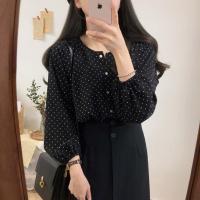 ราคา พร้อมส่ง เสื้อชีฟองเกาหลี คอจีน เสื้อแฟชั้น เสื้อชีฟองลายจุดแขนยาว (6085088273)