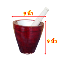 ราคา ครกไม้ สีแดง สไตล์โมเดิร์น พร้อมสาก ขนาด 9 10 นิ้ว ครกทรงถังแช่ไวน์ ครกส้มตำ ครกตำน้ำพริก ครกมินิมอล (20837008527)
