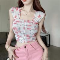 ราคา เสื้อกั๊กชีฟองดอกไม้ เสื้อแฟชั่นชีฟอง ปาดไหล่ลายดอก เสื้อครอปชีฟอง น่ารักทันสมัย เสื้อลายดอกไม้ (16869375764)