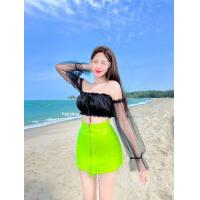 ราคา เสื้อครอป ปาดไหล่แต่งมุ้งสีนีออน (21528372852)