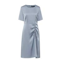 ราคา G2000 เดรสซาตินสีเทา ชุดเดรสแขนสั้นผู้หญิง เดรสสีเทาผ้าซาติน เดรสยาว (21459155869)