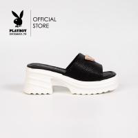 ราคา Playboy รองเท้าแตะส้นตึก ลิขสิทธิ์แท้ รุ่น ST HS242C106 ดีไซน์ตกแต่งอะไหล่โลโก้สามเหลี่ยม มี 2 สี สีขาวและสีดำ (21783929113)
