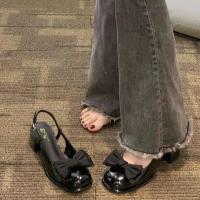 ราคา HOT14 แฟชั่นย้อนยุค รองเท้าส้นหนาส้นสูง4 5cm size 35 40 เปิดนิ้วเท้า หนังสิทธิบัตร รองเท้าผู้หญิง แมรี่ เจน สวยมาก (21022824055)