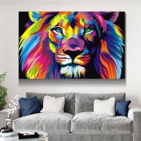 ราคา โปสเตอร์ศิลปะหัวสิงโตโปสเตอร์ลายทันสมัยสีสดใสและรูปภาพศิลปะผนังภาพวาดผ้าใบลายพิมพ์สำหรับ0706 (19651090329)