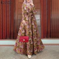 ราคา Esolo ZANZEA ชุดเดรสชุดกระโปรงยาว Abaya ค็อกเทลสำหรับผู้หญิงมุสลิมอิสลามมุสลิมเข็มขัดสะโพกแขนยาว (21377941323)