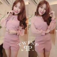 ราคา maya fashion เสื้อผ้าแฟชั่น งานจั๊มสูทขาสั้น จั้มสั้นแขนชีฟอง สีชมพู พร้อมส่ง (905496425)