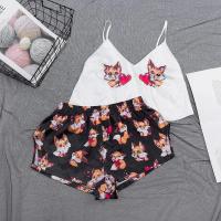 ราคา ชุดนอนแขนกุดคอวีเซ็กซี่สำหรับใส่อยู่บ้านชุดนอนพิมพ์ลายดอกลาเวนเดอร์ชุดนอนฤดูร้อนชุดนอนเข้าชุดผ้าไหมซาตินผู้หญิง (21188602049)