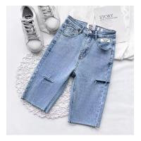 ราคา กางยีนส์สามส่วน เอวสูง ผ้ายืด ขาดข้าง มี2 สี กางเกงยีนส์ขาสั้น มีไซส์ S XL (21733880906)