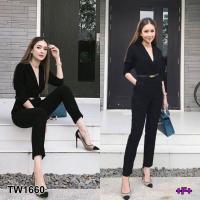 ราคา CC 1660 จั้มสูทขายาว คอปกเชิ้ต จั้มสูททำงาน เรียบหรู ดูแพง (1040882561)