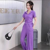 ราคา ชุดเซ็ทผู้หญิง ชุดเว็ทเสื้อเปิดเอวกางเกงขายาว เสื้อครอปแขนสั้น เชือกรูดข้าง เอวลอย กางเกงขายาว TZ818 (21782972520)