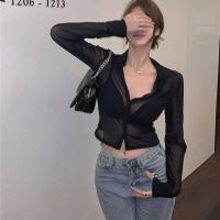 ราคา Lunashop เสื้อเชิ้ตแขนยาวผ้าตาข่ายซีทรูสุดเซ็กซี่สำหรับผู้หญิงเสื้อเชิ้ตกันแดดอเนกประสงค์สั้นสีดำ (21575387696)