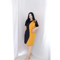 ราคา A88 เดรสสาวอวบ ใส่ทำงาน ทูโทน ผ้ายืดวูลเวฟ ด้านหลังสีดำ (16175634301)